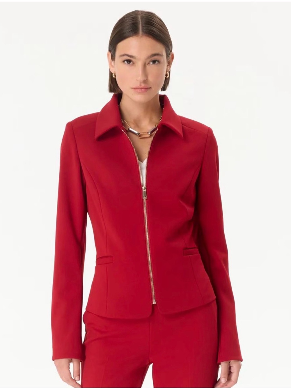 Rampage Red Zip-Front Tailored Blazer